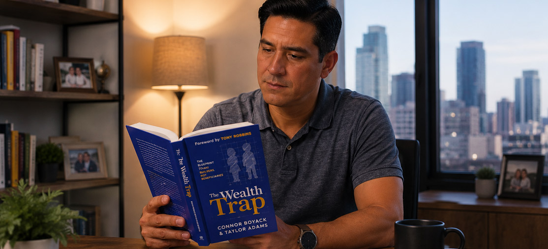 Man reading The Wealth Trap