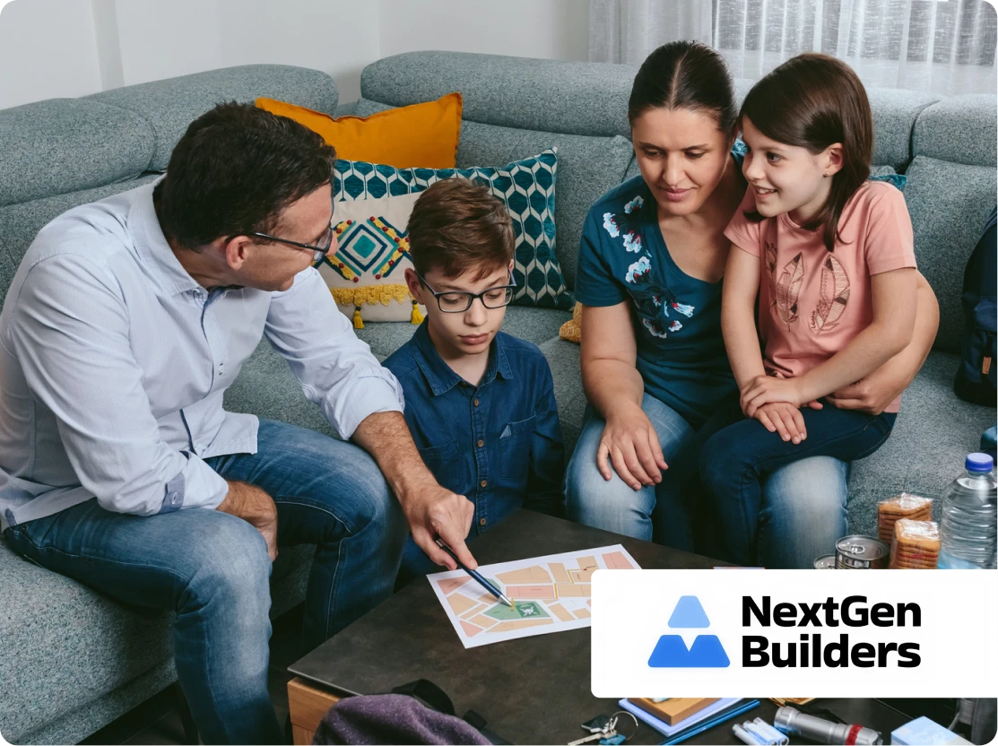 Family working together with NextGen Builders materials